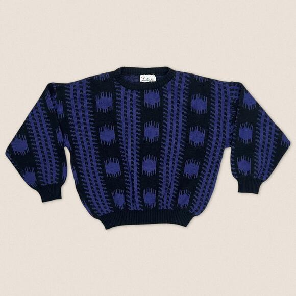 Vintage 90s Purple Black Grandpa Wool Blend SweaterSize Medium
